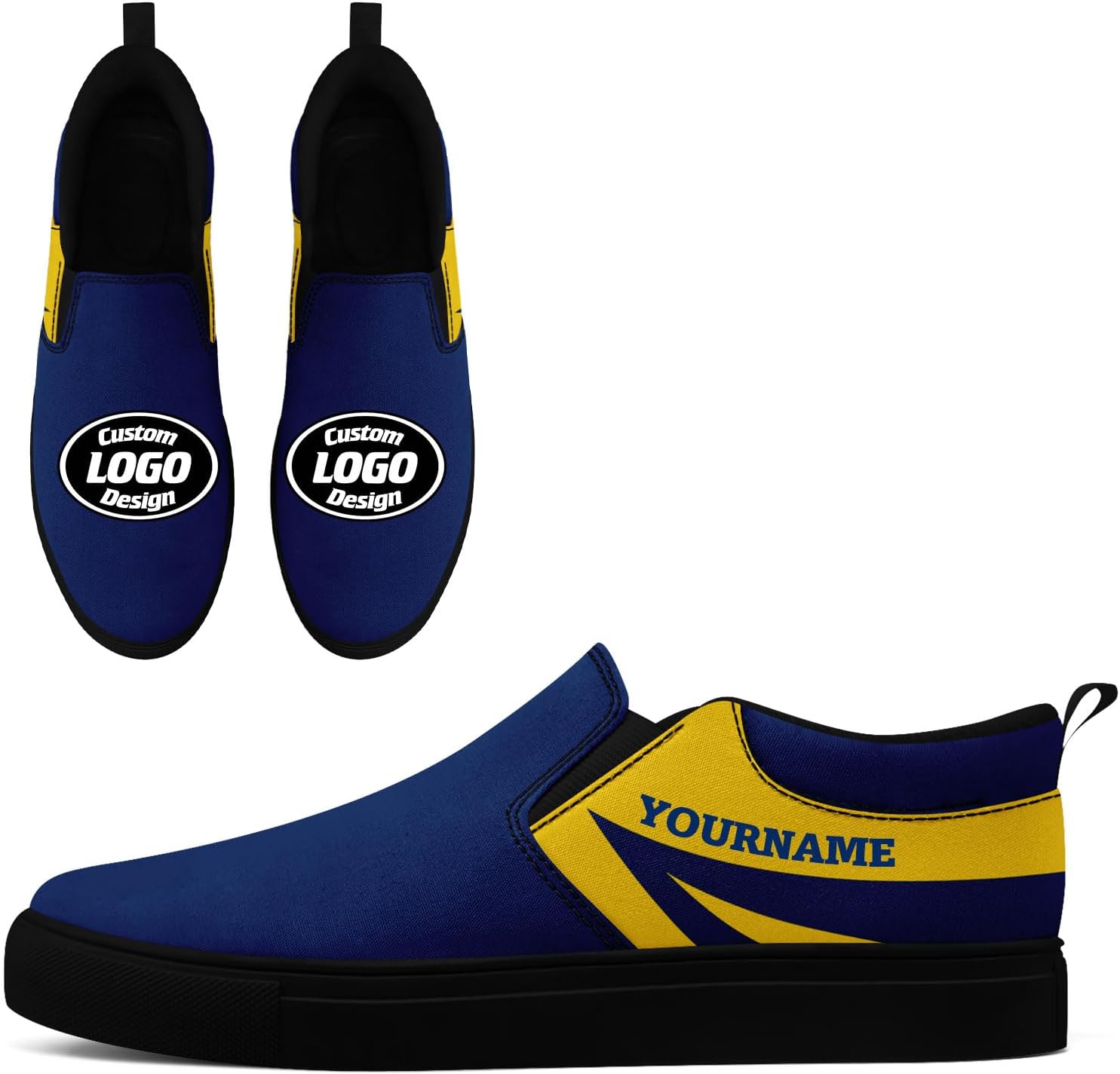 

Кастомные низкие кеды из канвы AWSOLE для мужчин и женщин, слипоны, удобные повседневные плоские обувь для ходьбы с изображением логотипа, черный/синий/желтый/темно-синий
