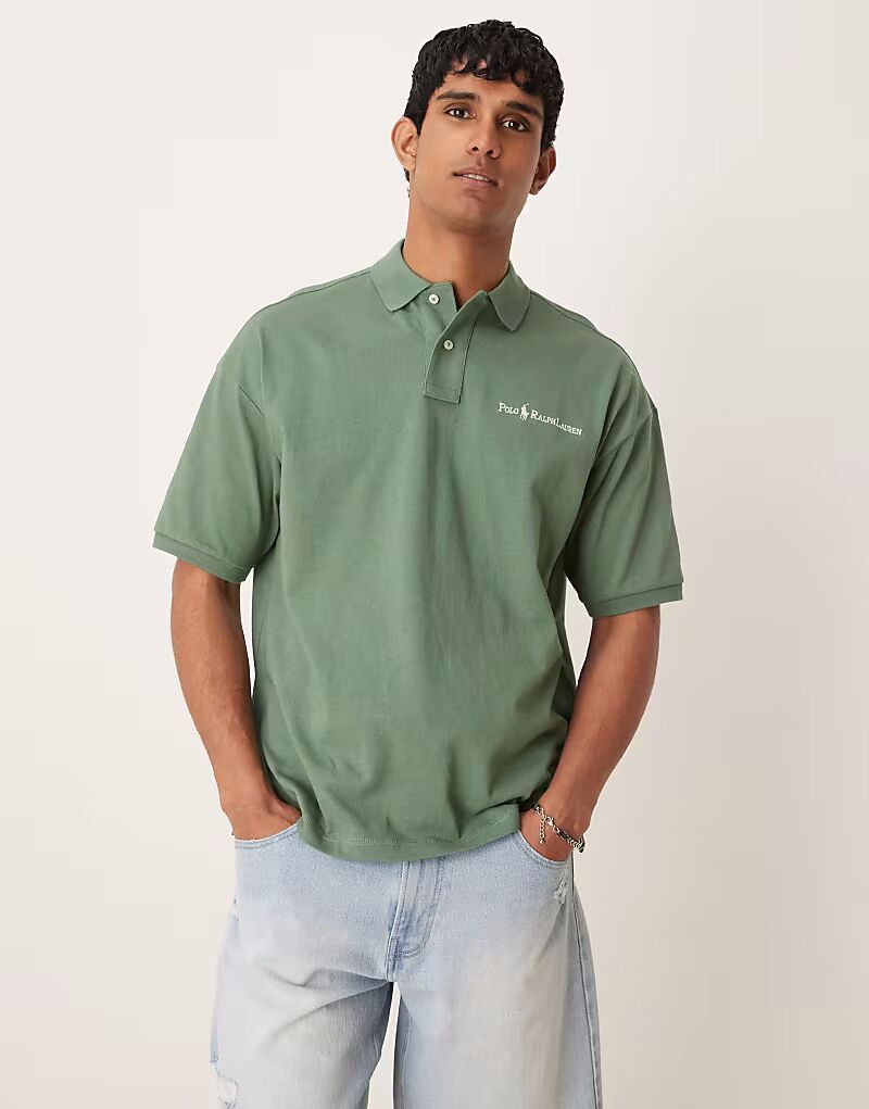 

Polo Ralph Lauren значок шрифта логотип свободного кроя поло джерси светло-зеленого цвета