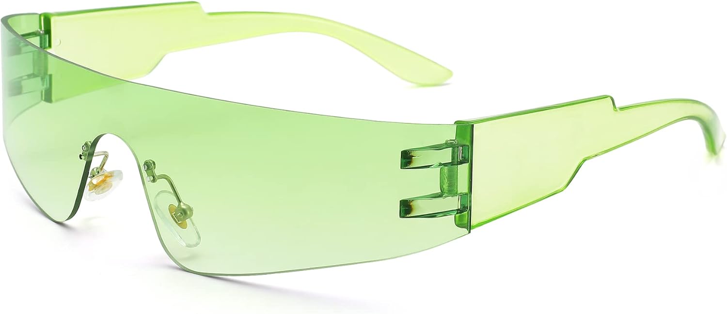

COASION Солнцезащитные очки с обтекаемой формой для женщин и мужчин, модные, без оправы, футуристические, в стиле Y2k, с плоской верхней частью, стильные очки, A9 Clear Green / Gradient Green