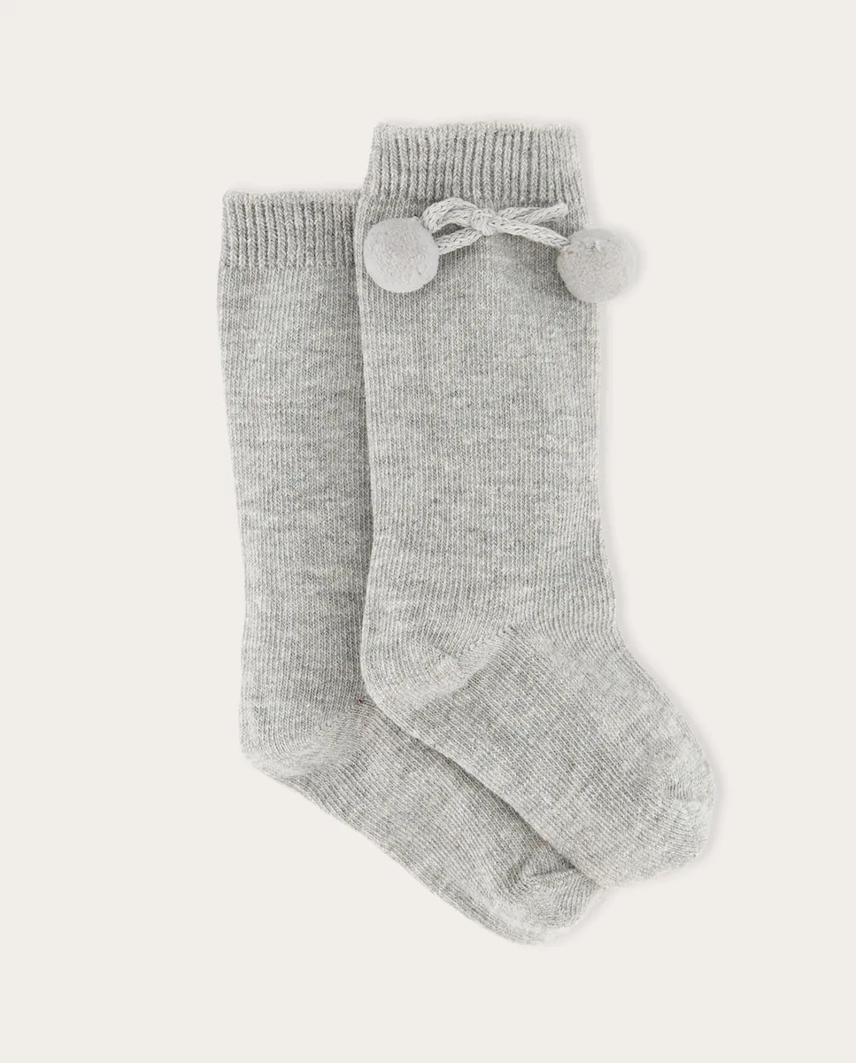 

Высокий носок для малышки с помпоном Cotton Juice, светло-серый