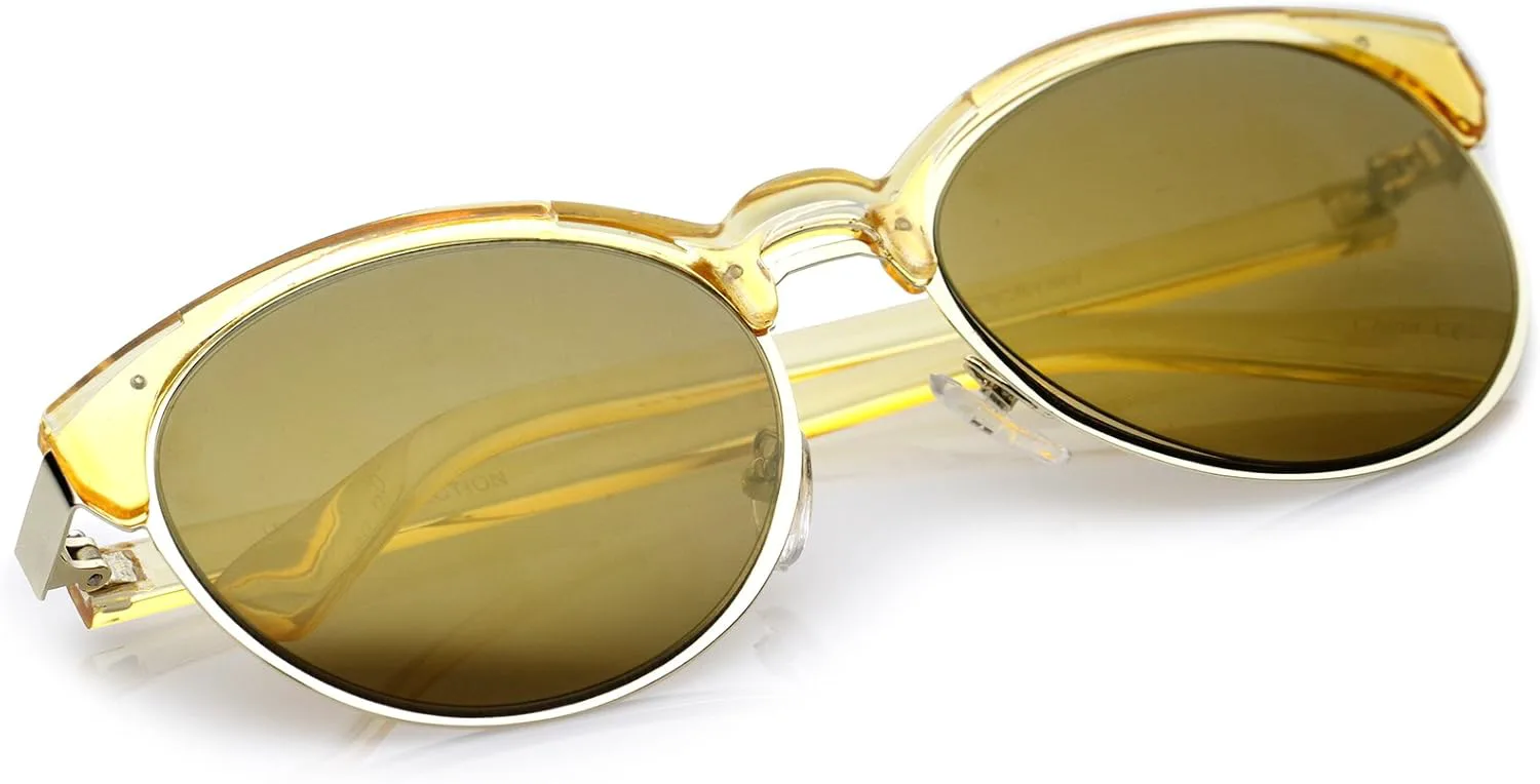 

Солнцезащитные очки zeroUV с двойной переносицей, металлической окантовкой и зеркальными линзами, круглые, в форме «кошачий глаз», 55 мм, Gold-gold / Gold Mirror