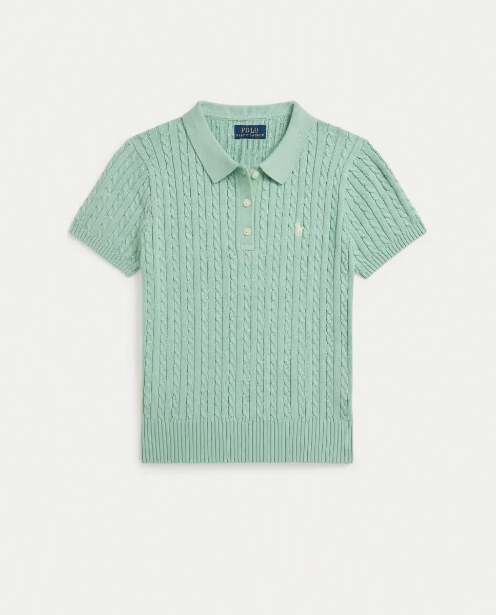 Детский джемпер с коротким рукавом с узором 'косичка' Polo Ralph Lauren, Verde Anticuario