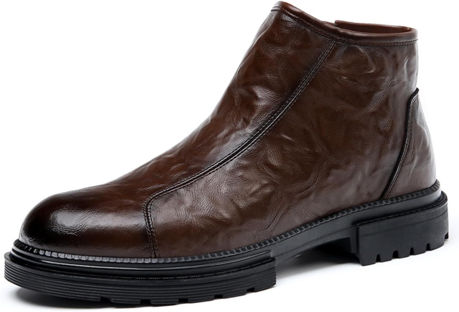 

Мужские кожаные челси-ботинки с круглой ноской и боковой молнией Yrzhgdl, коричневый