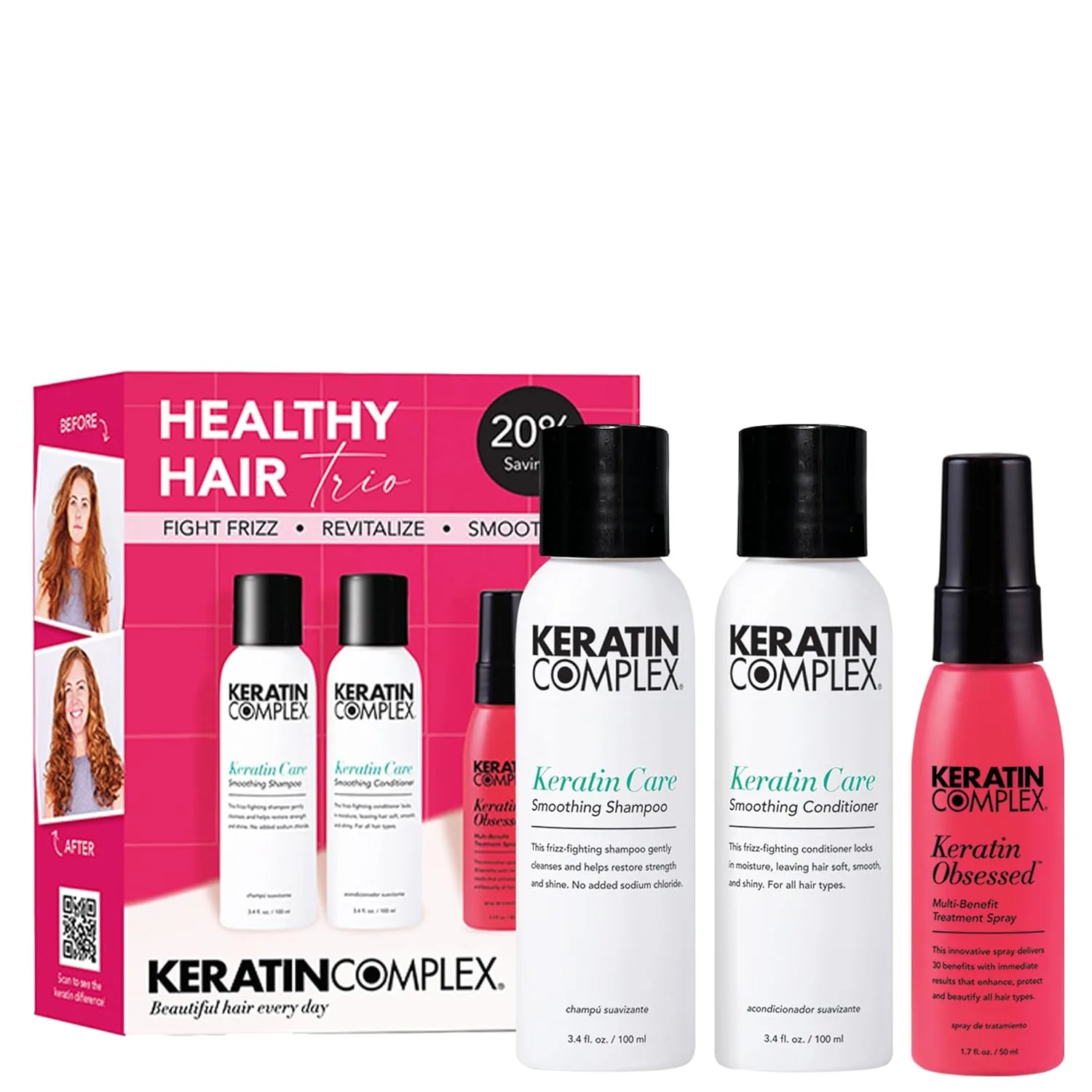 Keratin Complex - Healthy Hair Trio - Шампунь и кондиционер Keratin Care, 100 мл, и многофункциональный спрей для ухода за волосами Keratin Obsessed, 50 мл.