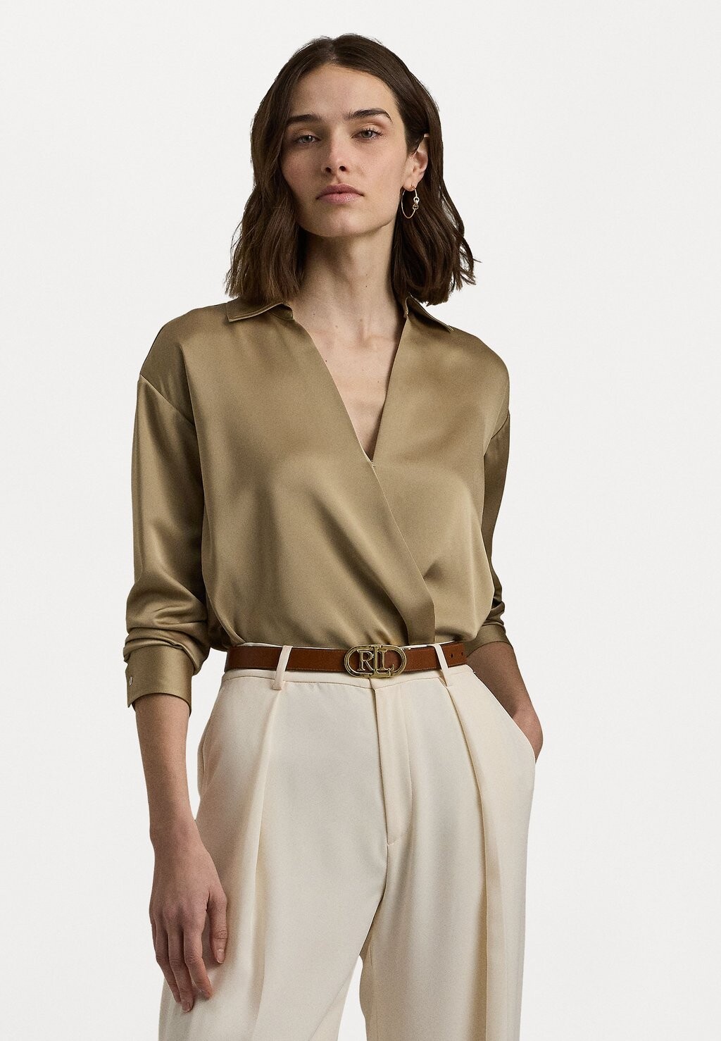 

Блуза SATIN CHARMEUSE SURPLICE BLOUSE Ralph Lauren, цвет Birch Tan