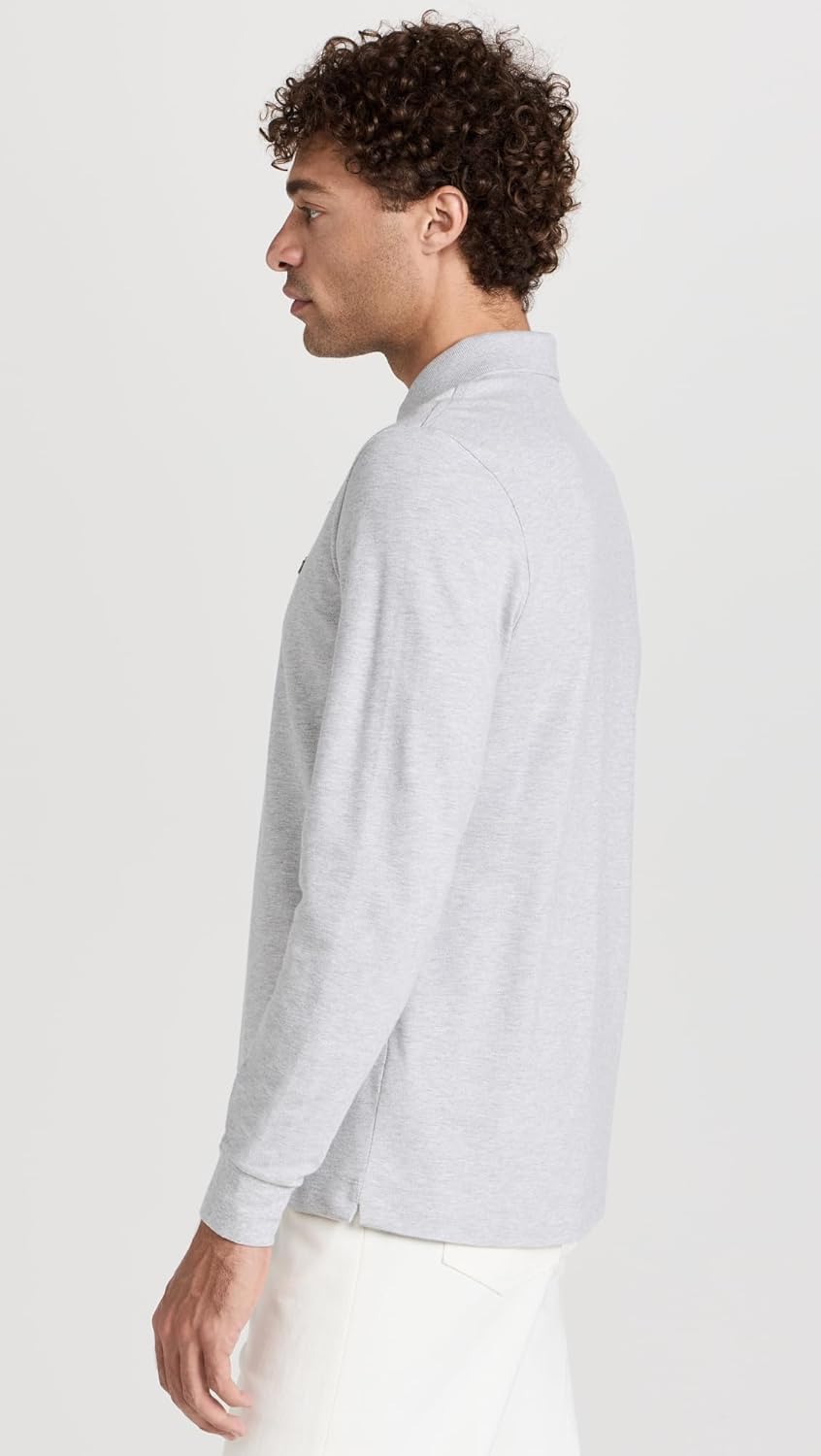 Мужское поло Lacoste Paris с длинным рукавом из эластичного хлопка, Silver Grey Chine — фото 4