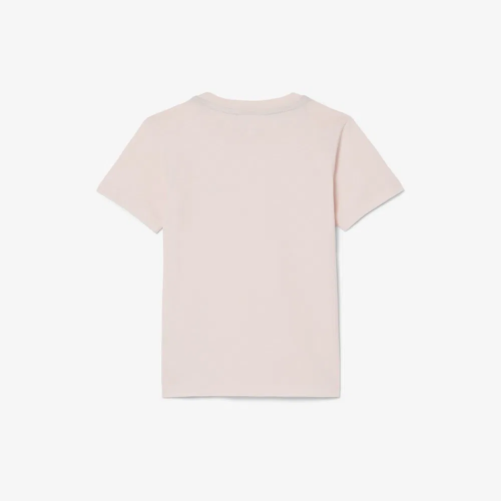 Детская базовая хлопковая футболка Lacoste, светло-розовая — фото 4