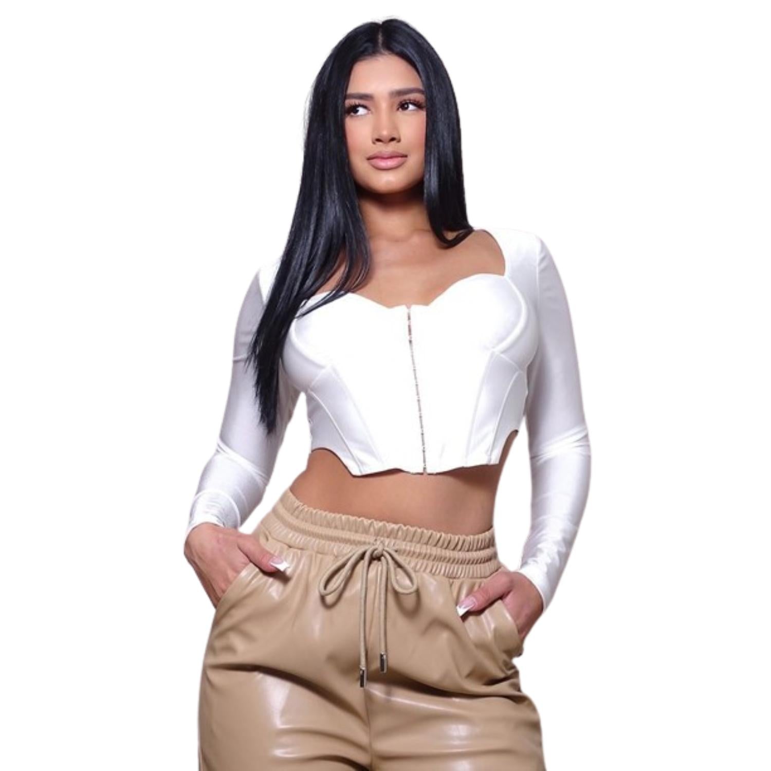 

Корсетный топ с длинными рукавами FASHNZFAB, слоновая кость