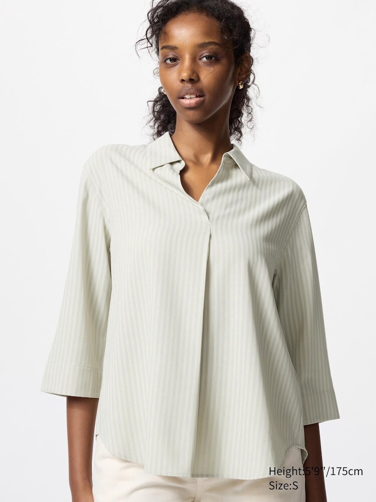 

Блуза из вискозы, рукав 3/4 Uniqlo, цвет 50 зеленый