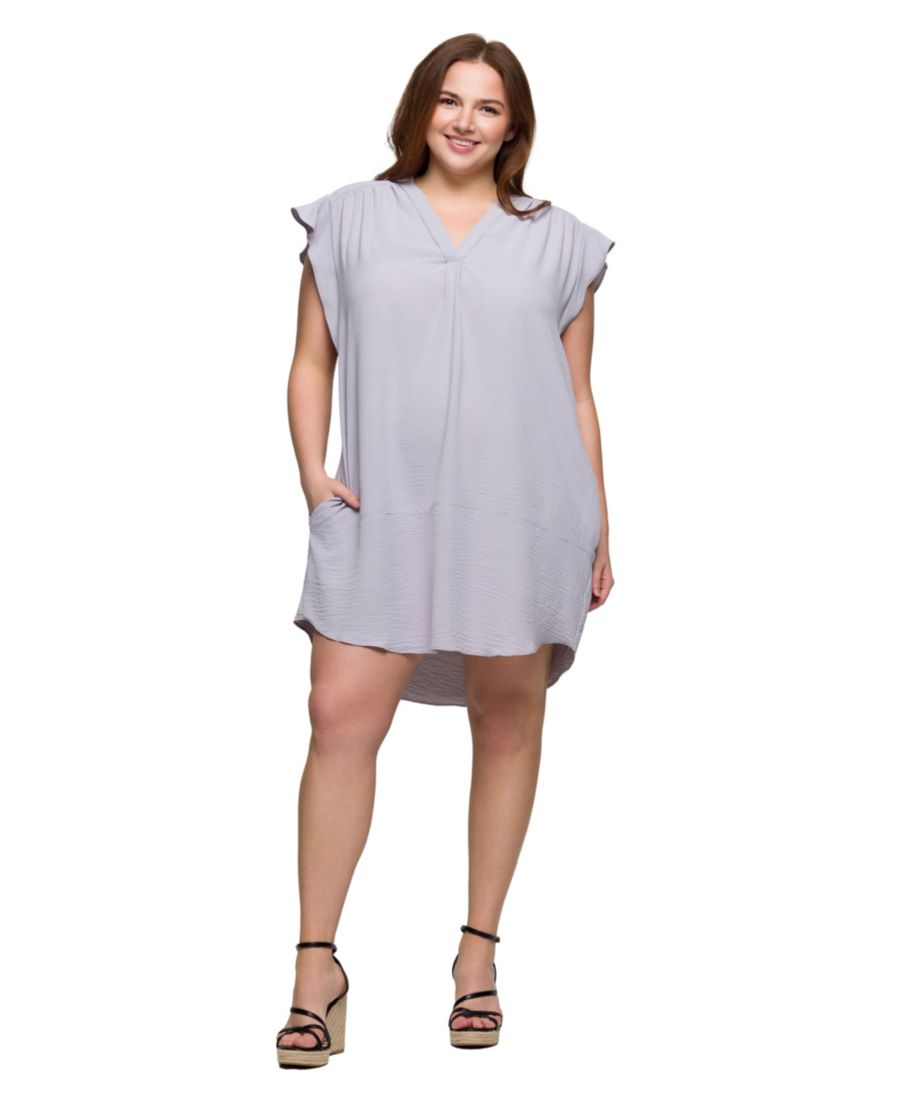 

Платье большого размера с V-образным вырезом, короткими рукавами, длиной до колена и карманами 24seven Comfort Apparel, Grey