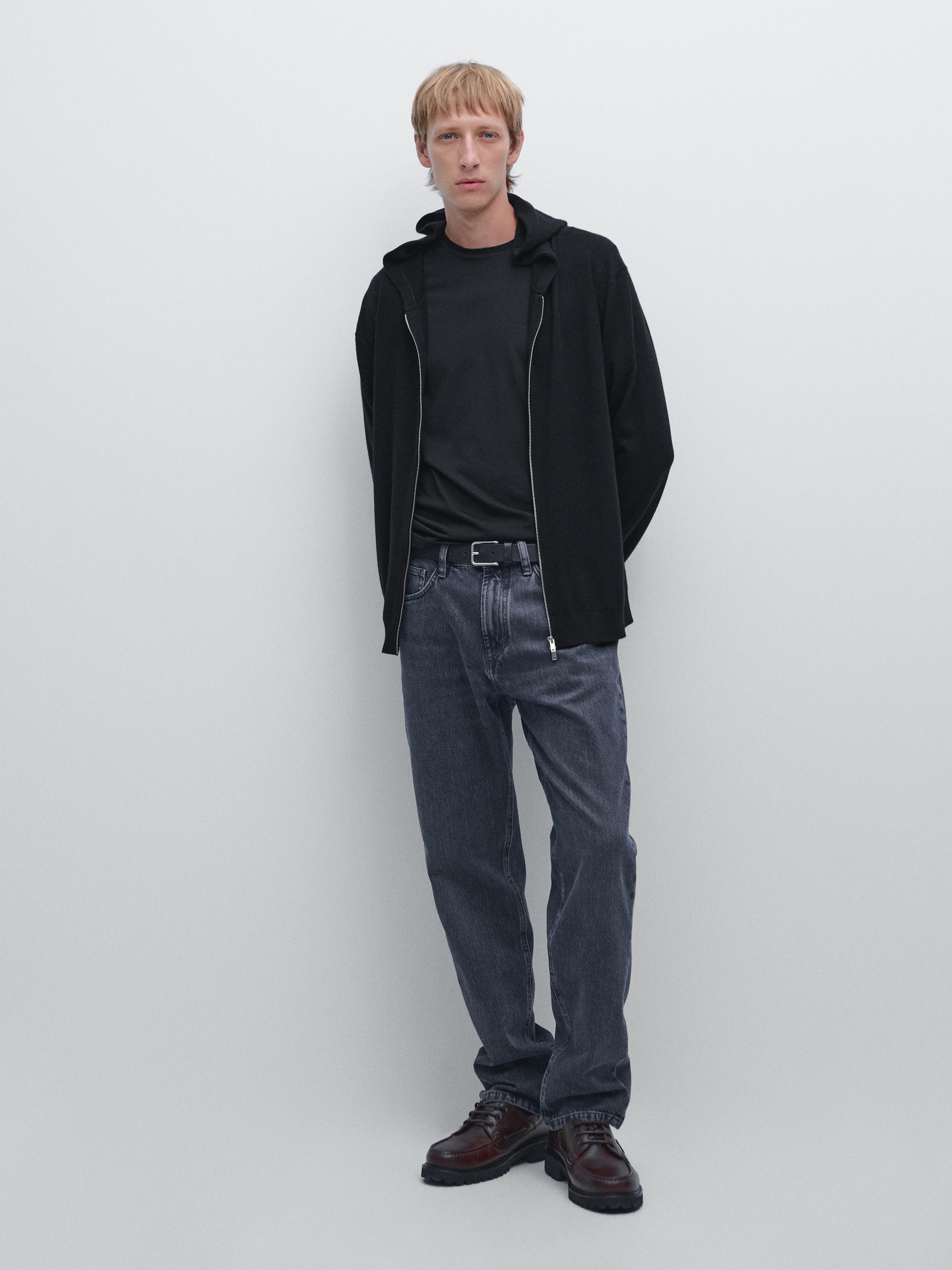 

Вязаный кардиган на молнии с капюшоном Massimo Dutti, темно-синий