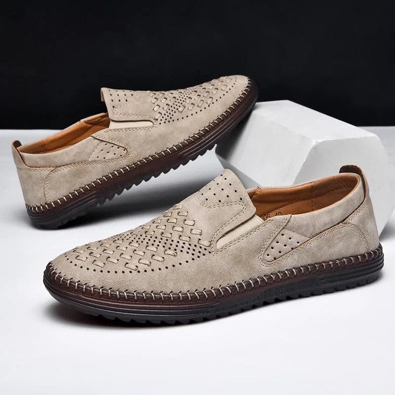 Мокасины кожаные Men's Cowhide Leather Slip-On Loafers, белый — фото 4