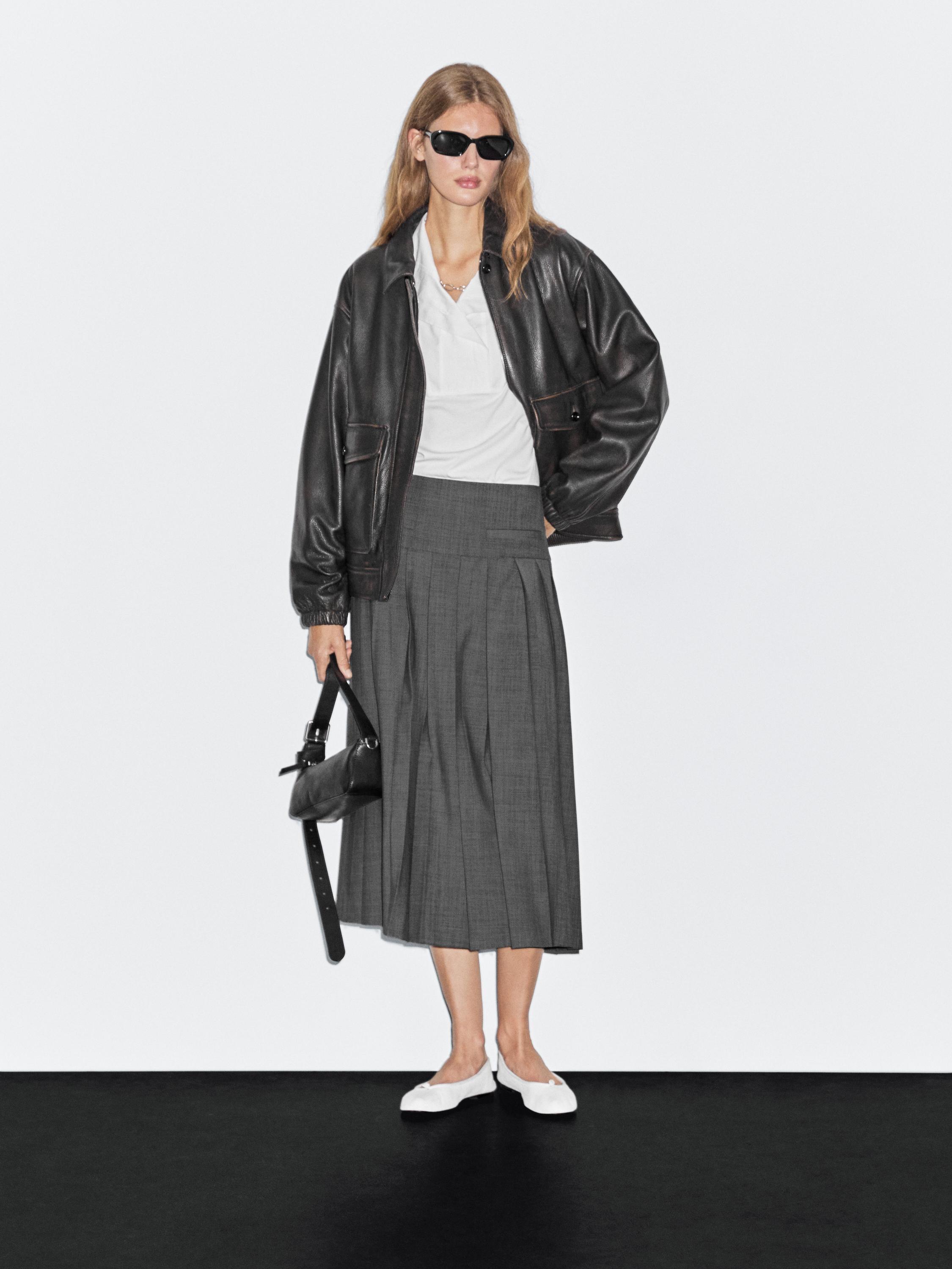 

Юбка миди с плиссировкой Massimo Dutti, Charcoal