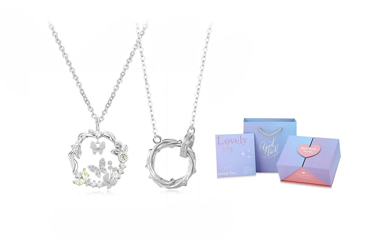

Унисекс ожерелье GIFU, Butterfly Lucky Flower Wreath Couple Necklace + [Dreamy Gradient Heart Gift Box]