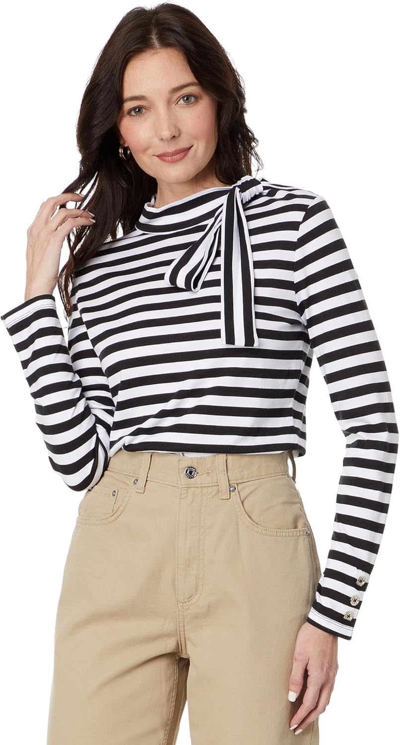 

Женский полосатый лонгслив Tommy Hilfiger с длинными рукавами и завязкой на шее, Black/White