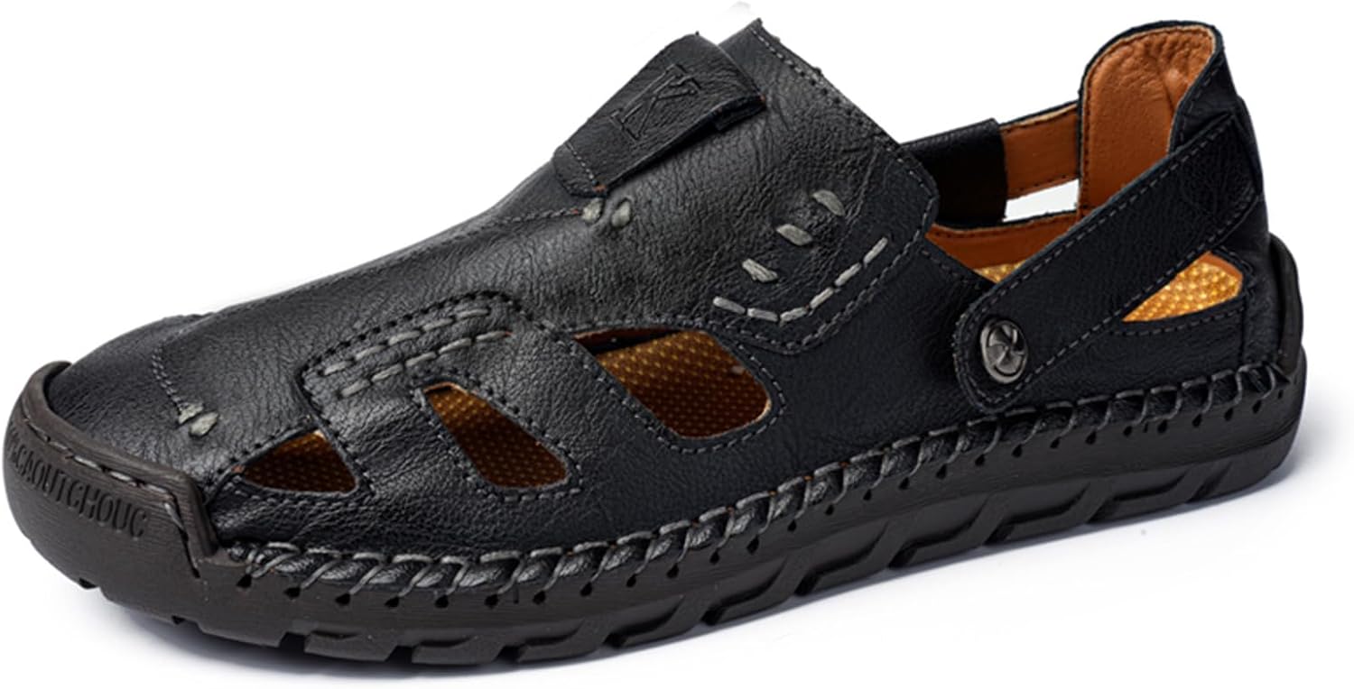 

Мужские спортивные сандалии SPWAGYM, летние кожаные сандалии-рыбацкие, с закрытым носком, на скользящей подошве, повседневная обувь, черный