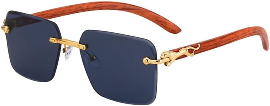 

Модные прямоугольные солнцезащитные очки без оправы. Изысканные солнцезащитные очки без оправы с леопардовым принтом. Очки с защитой от УФ-излучения UV400 MTZJH, Gold Grey