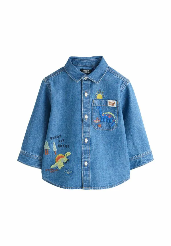 Рубашка с длинным рукавом стандартного кроя Next, Blue Dino Embroidery — фото 4