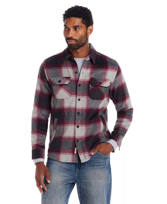 

Шерстяная смесовая клетчатая рубашка-куртка с мягкой щеточной отделкой Weatherproof Vintage, красный