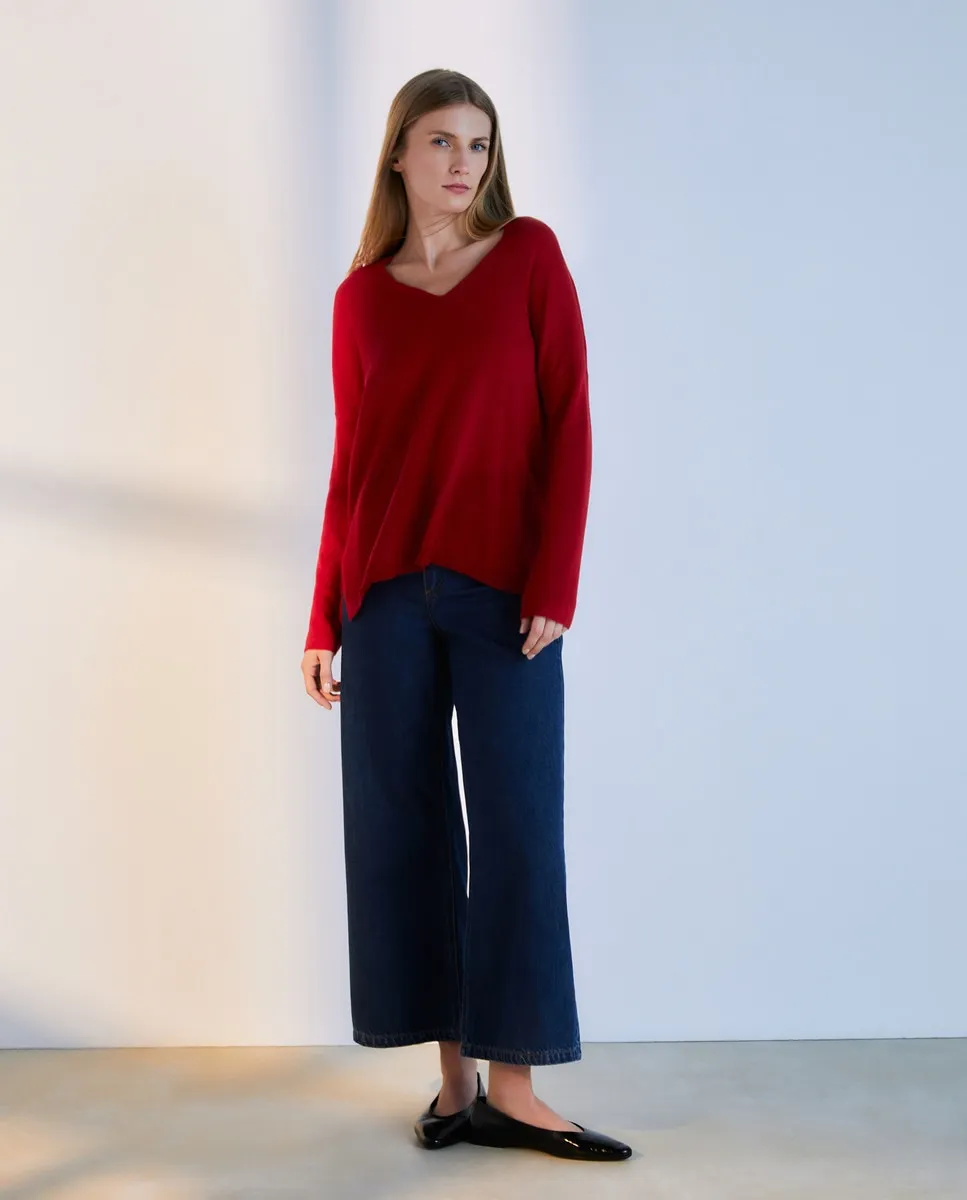 

Женский свитер свободной вязки с V-образным вырезом Woman El Corte Inglés, цвет 600 Rojo
