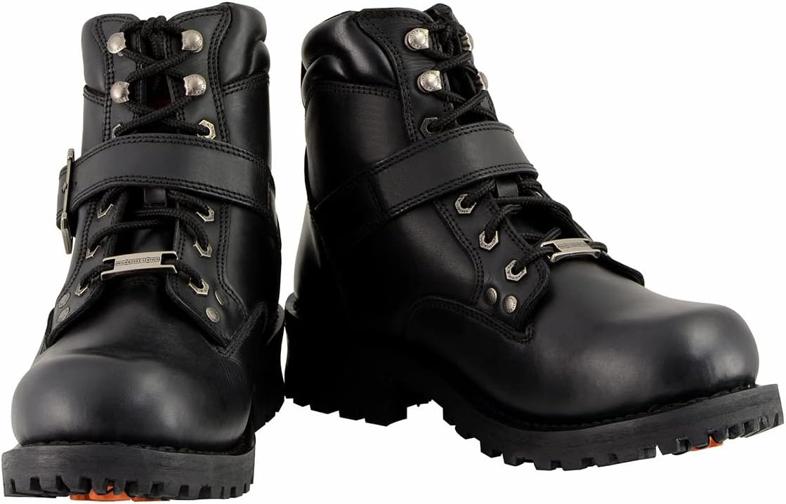Классические мужские байкерские ботинки Milwaukee Leather широкого размера из черной кожи с шнуровкой и боковой пряжкой, 15 см MBM9010W - 10W ‎Milwaukee Leather — фото 2