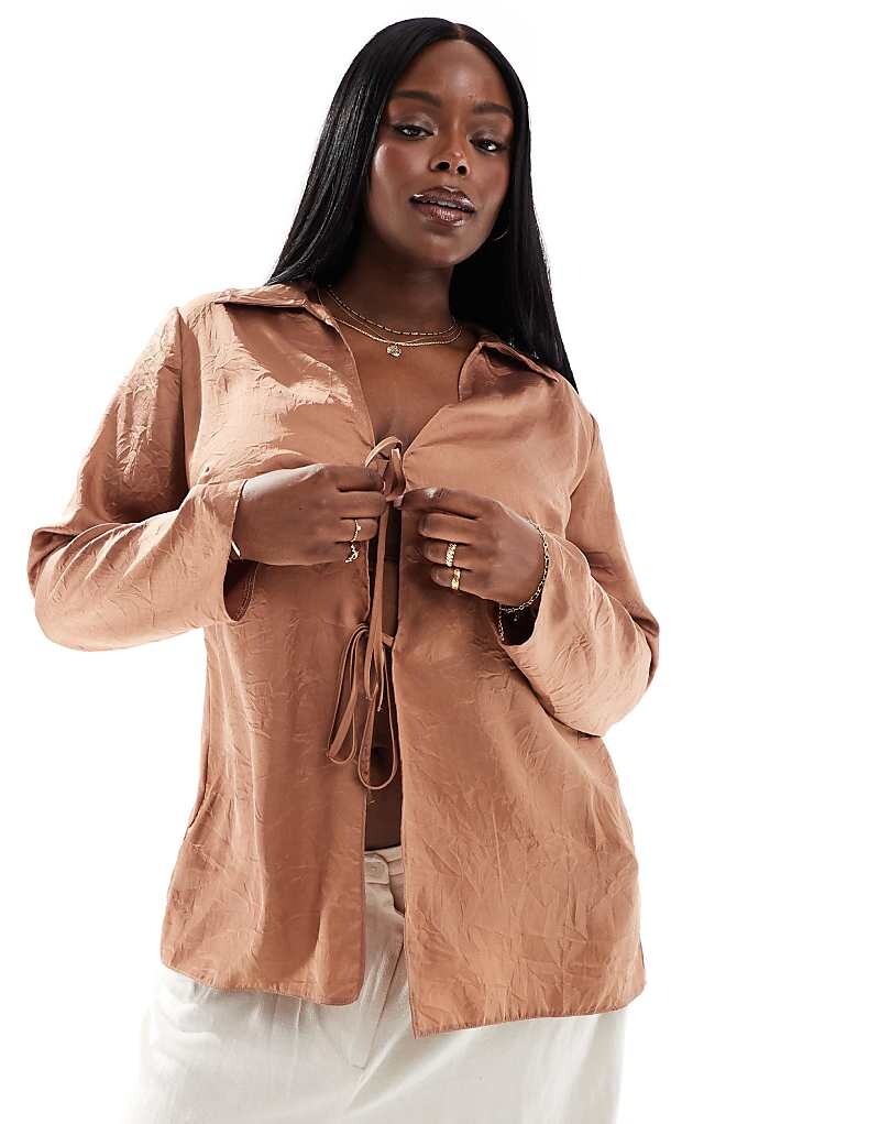 

Ржавый длинный топ с жатой завязкой спереди ASOS DESIGN Curve