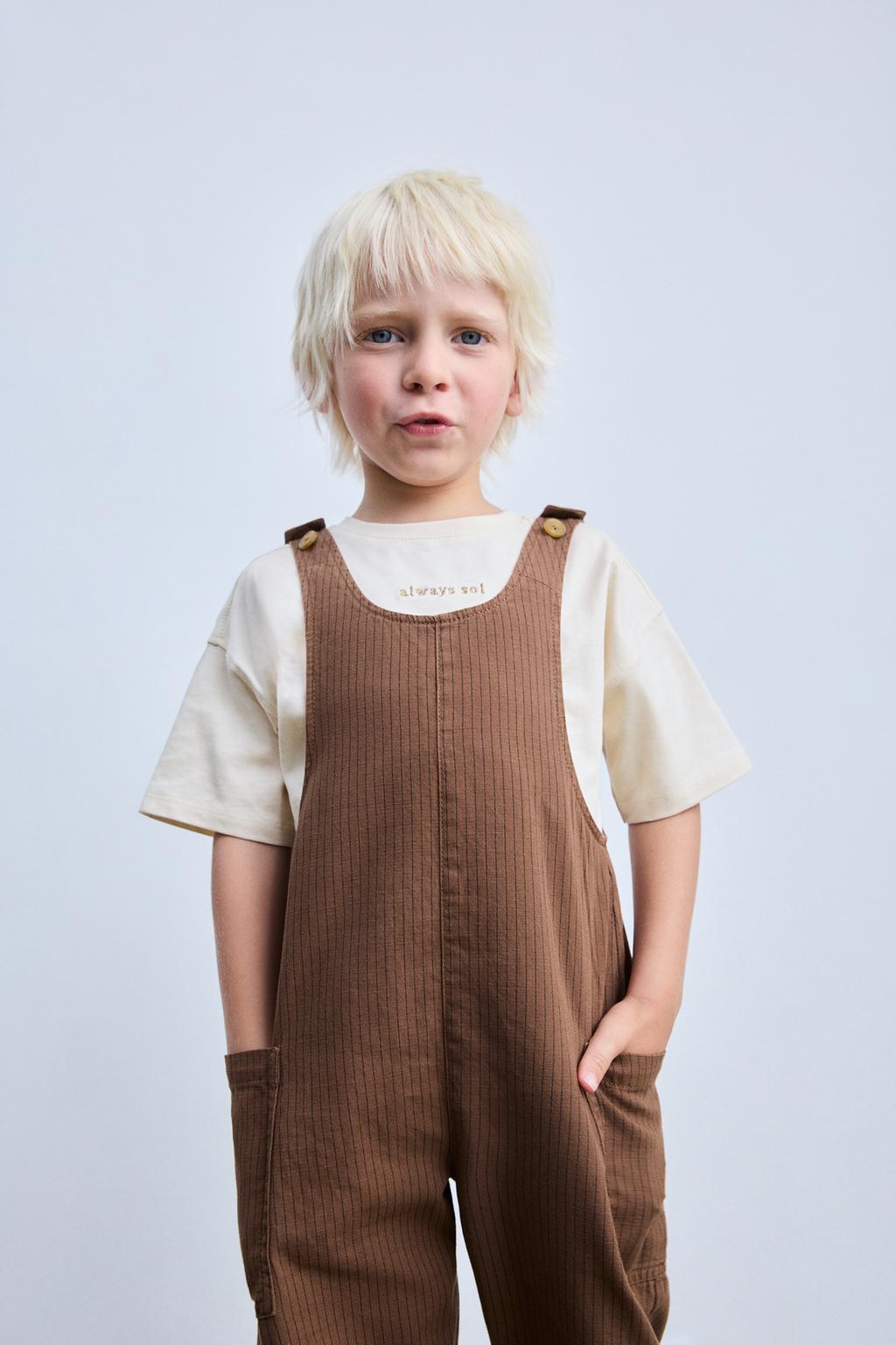 

Комбинезон в полоску из льна и хлопка ZARA, цвет Brick