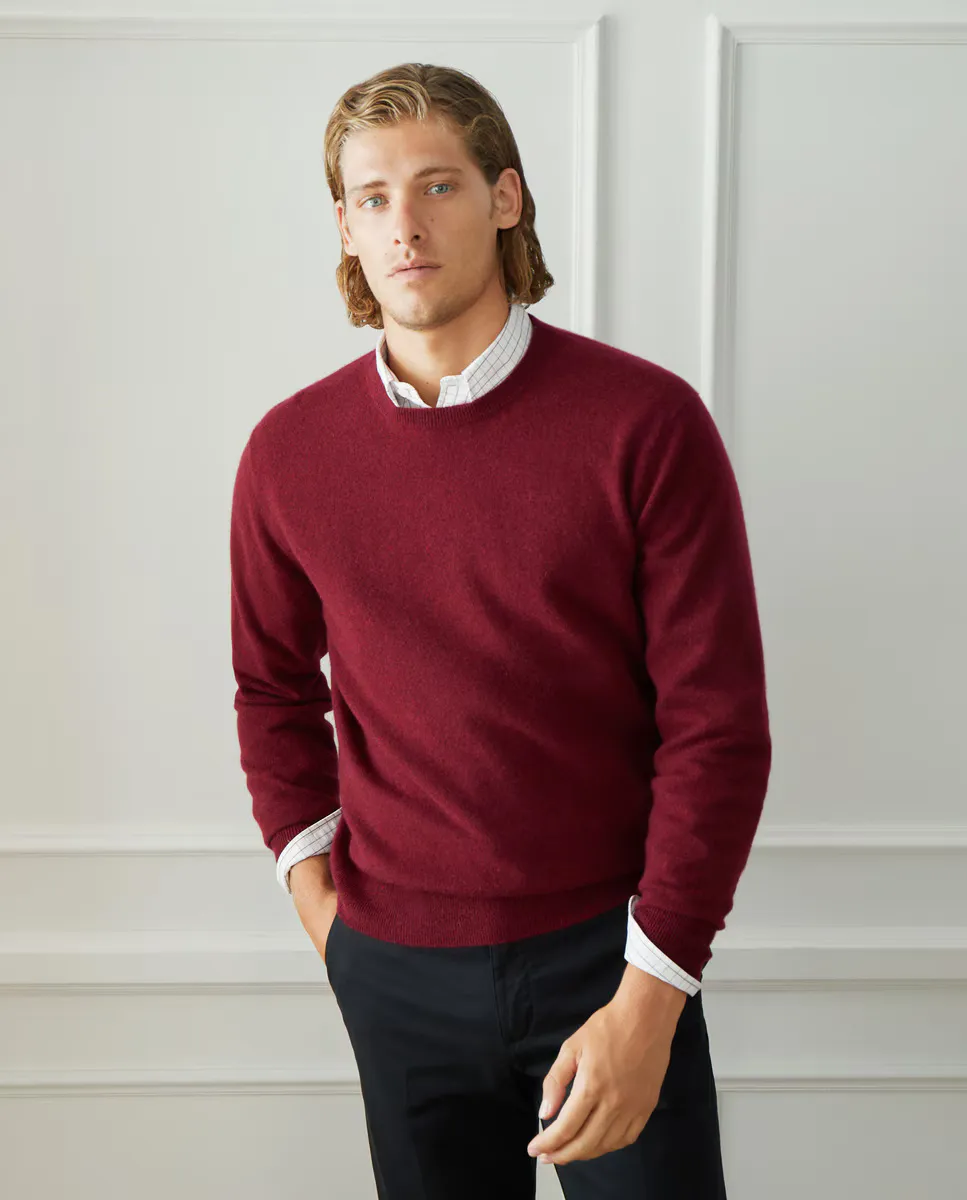 

Мужской однотонный кашемировый свитер с круглым вырезом Emidio Tucci, цвет Granate