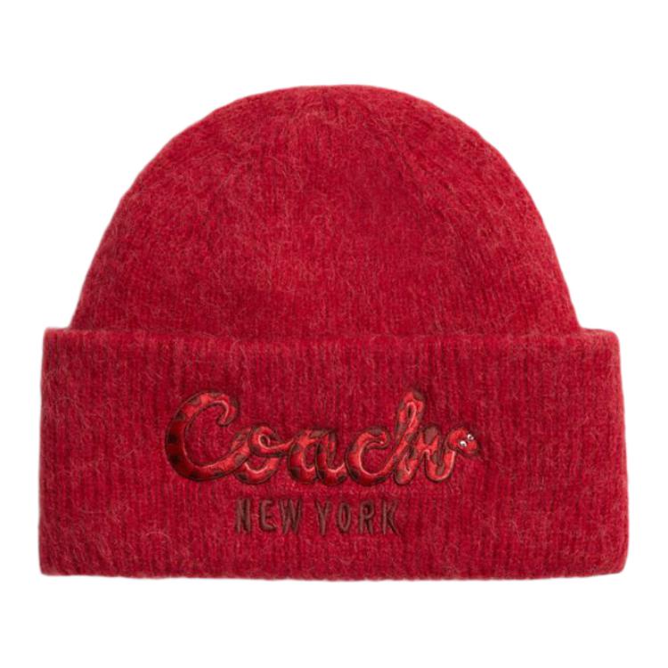 

COACH Красная унисекс шапка из овечьей шерсти, Red