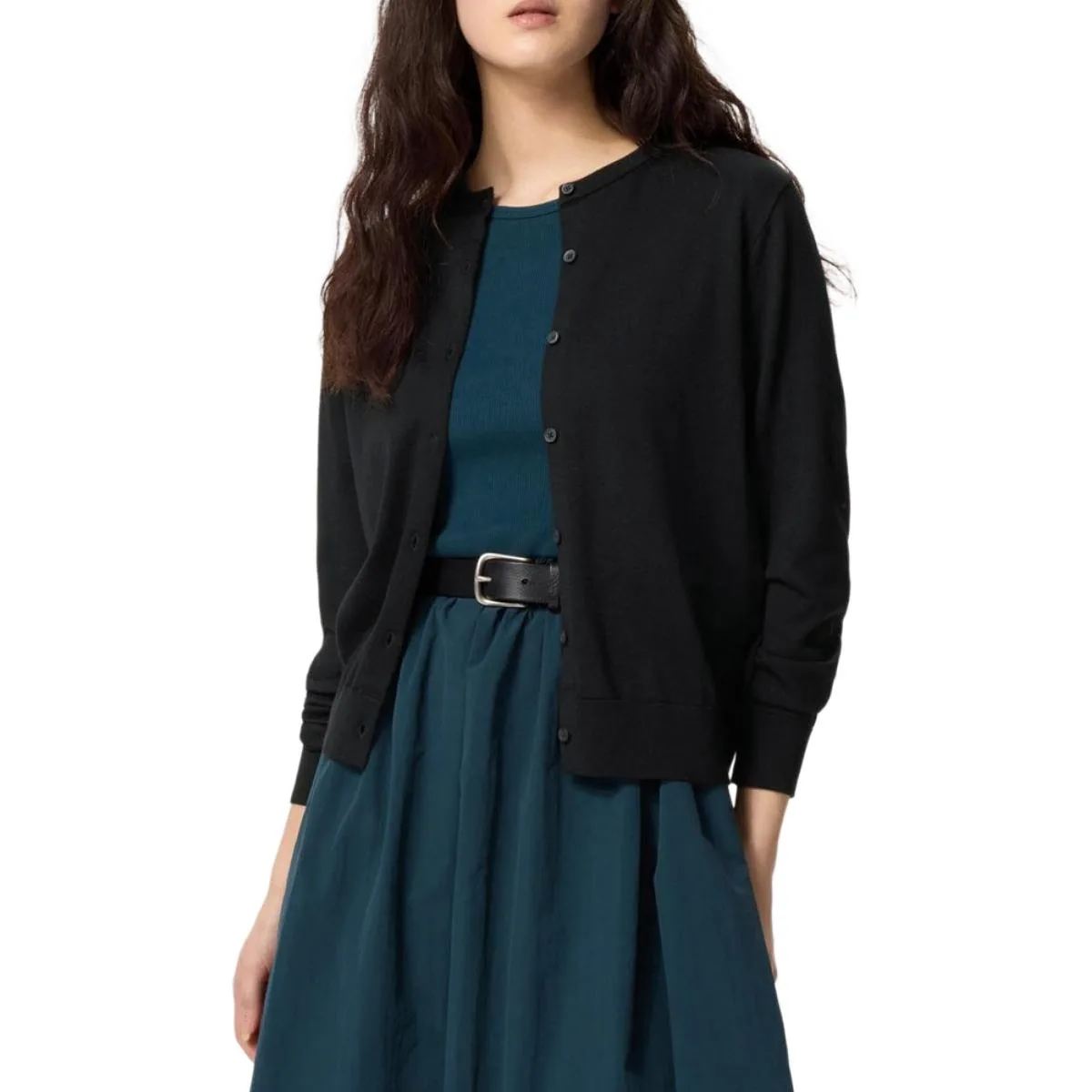 UNIQLO Кардиган женский черный с круглым вырезом