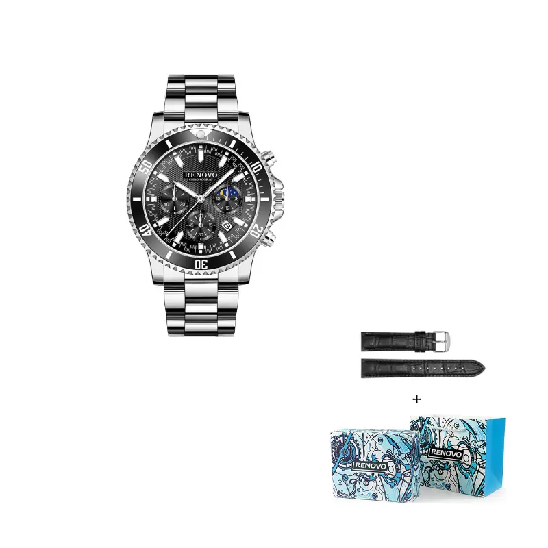 

RENOVO Часы Green Water God Quartz Movement Stainless Steel Watchband Watch Men's Watch Black Dial, Black Dial Black Water God[Aurora Box+Lifetime Warranty]