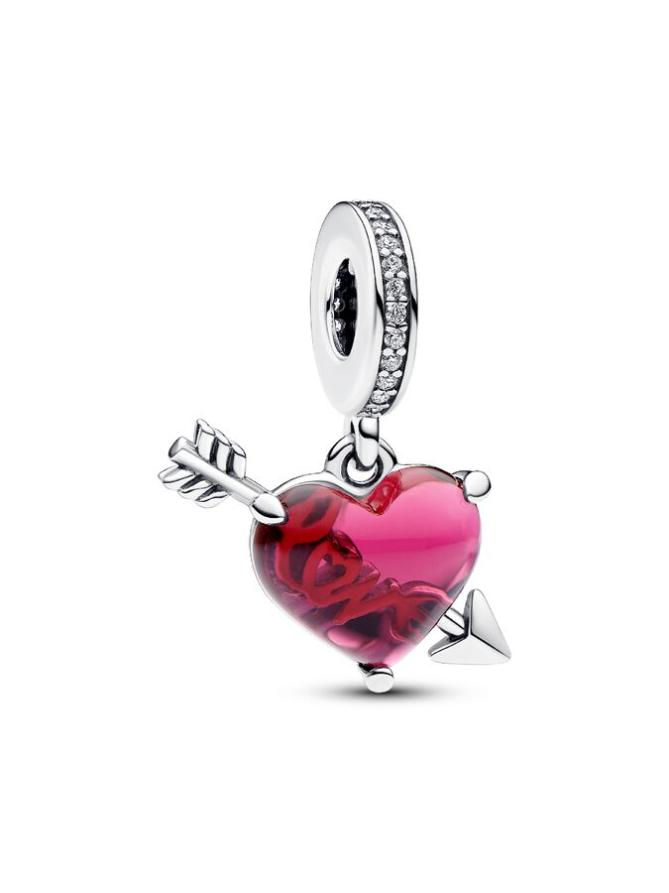 

Шарм Pandora Red Heart & Arrow Murano Glass Dangle Charm, стерлинговое серебро