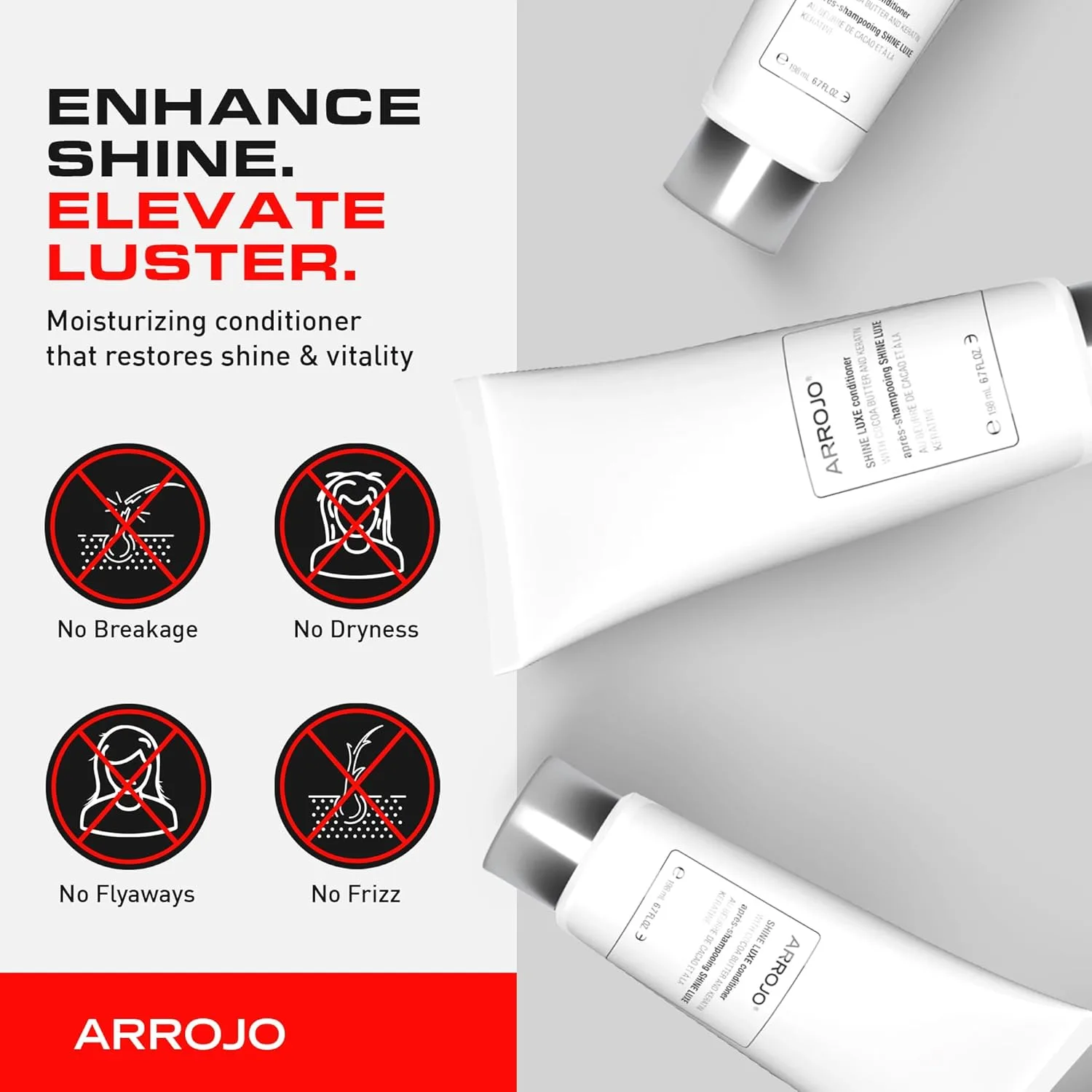 ARROJO Shine Luxe кондиционер для волос - без парабенов и сульфатов, увлажняющий, для блеска и жизненной силы, с кератином, для мужчин и женщин 198 мл (.) — фото 3