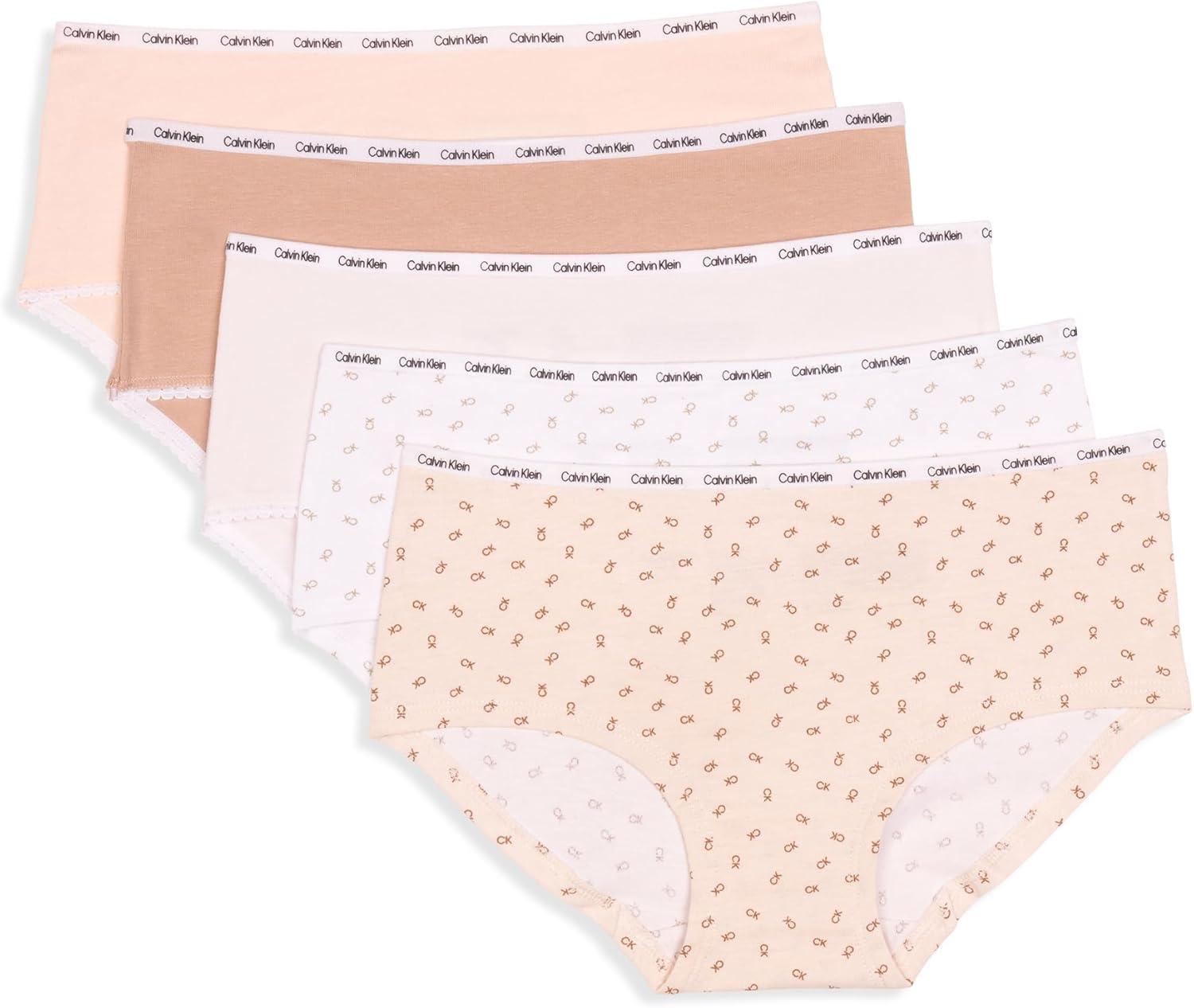 

Комплект из 6 пар нижнего белья Calvin Klein Girls Hipster из хлопка с пико-декорацией, Ck Logo