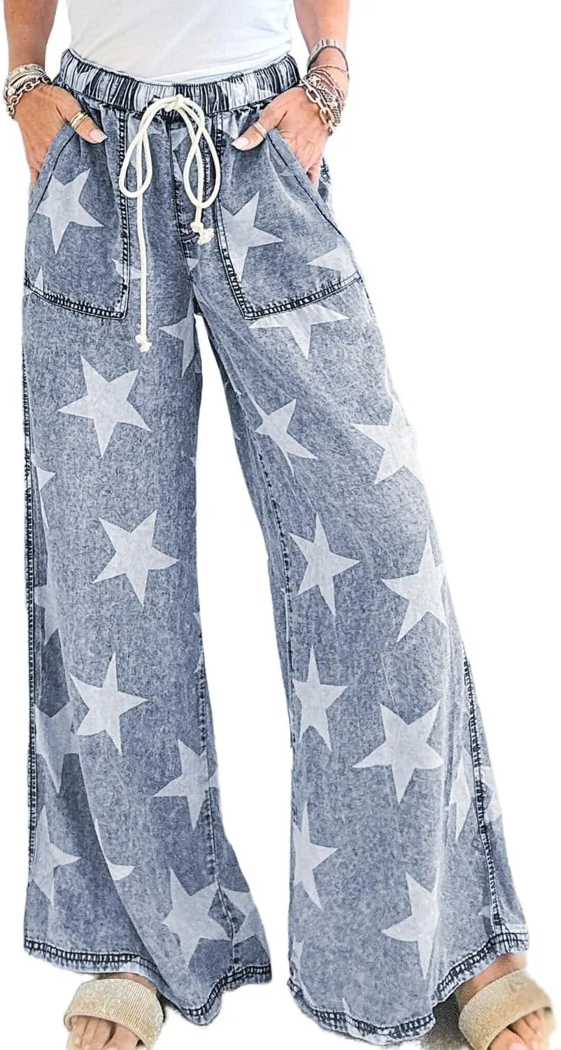 

Джинсы для женщин Star Print с завязками на поясе Apvirdy