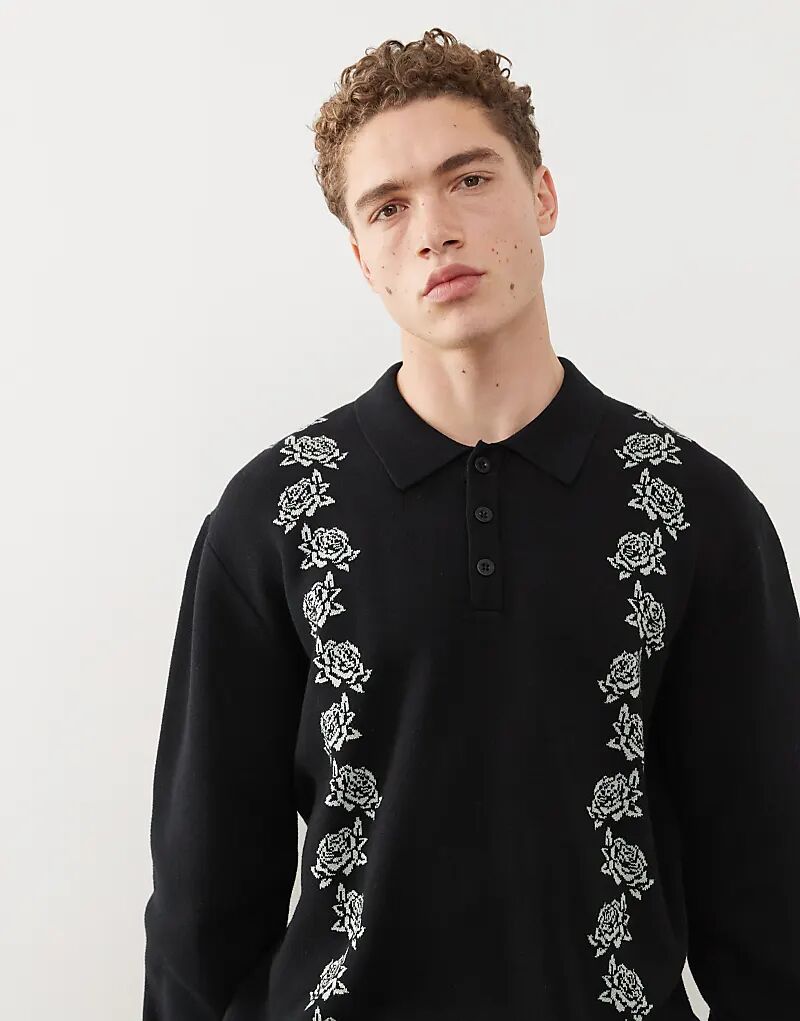 

Трикотажное поло Santa Cruz с длинными рукавами и отделкой в ​​виде роз, черного цвета