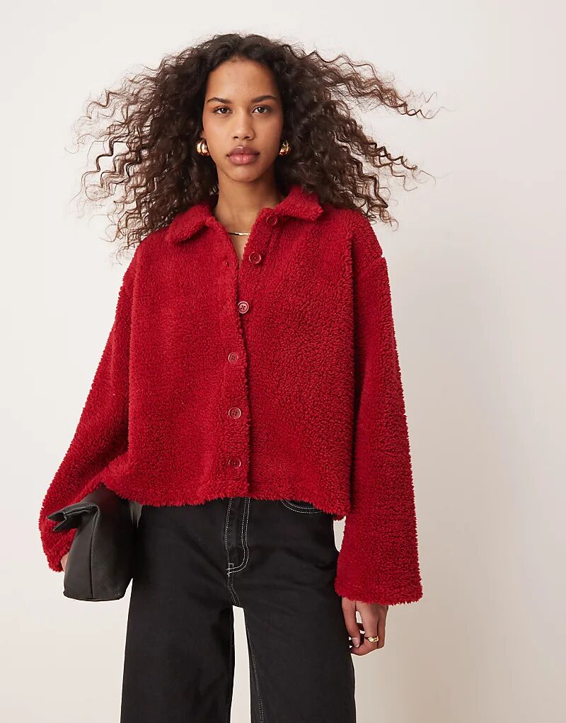 

Длинный кардиган-тедди ASOS DESIGN красного цвета
