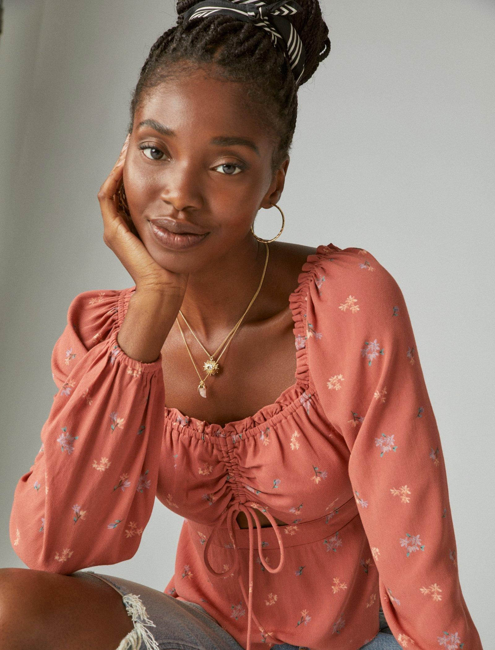 

Женский топ с длинными рукавами и принтом Lucky Brand, цвет medium dark red