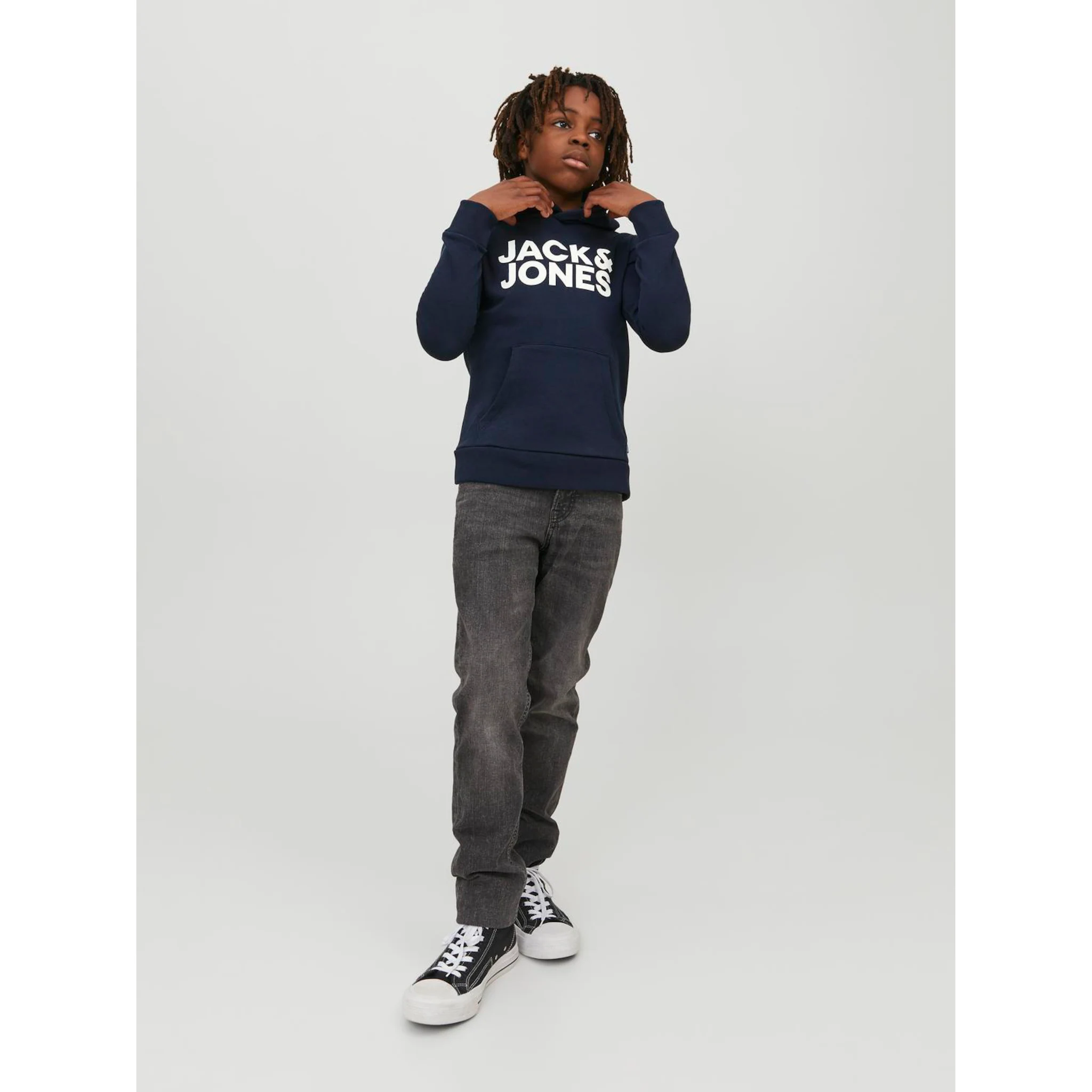 Детская толстовка с капюшоном Jack & Jones "JJECORP LOGO SWEAT HOOD" Jack & Jones Junior, синий — фото 4