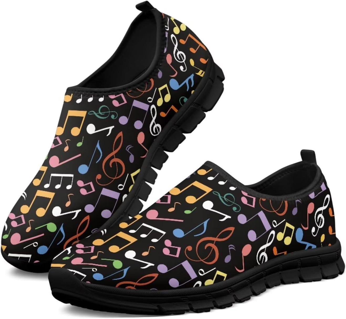 

Howilath Fashion Stick-Slip-On Locasters для женщин Мужчины Кроссовки для бега против скольжения Модные треккинг-обувь для путешествий и кемпинга, Colorful Musical Notes