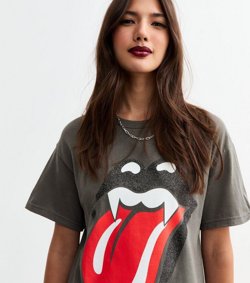 

Серая футболка из джерси с логотипом Rolling Stones New Look, темно-серый