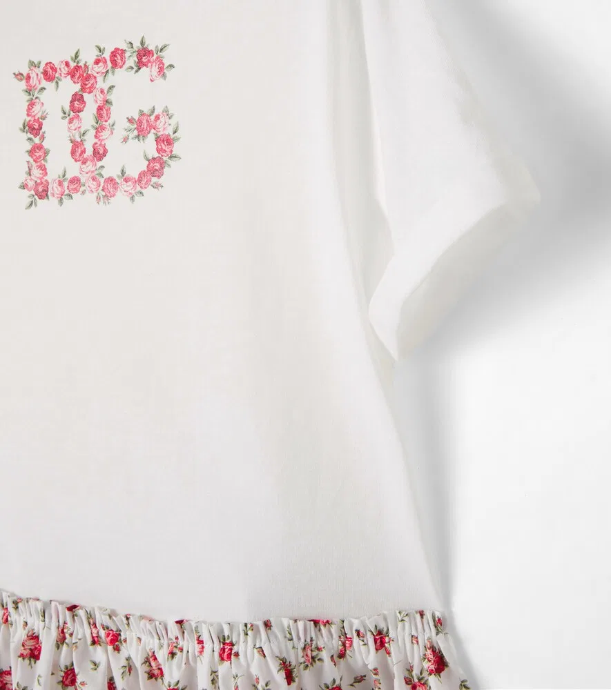 Хлопковое платье DG с цветочным принтом Dolce&Gabbana Kids, белый — фото 4
