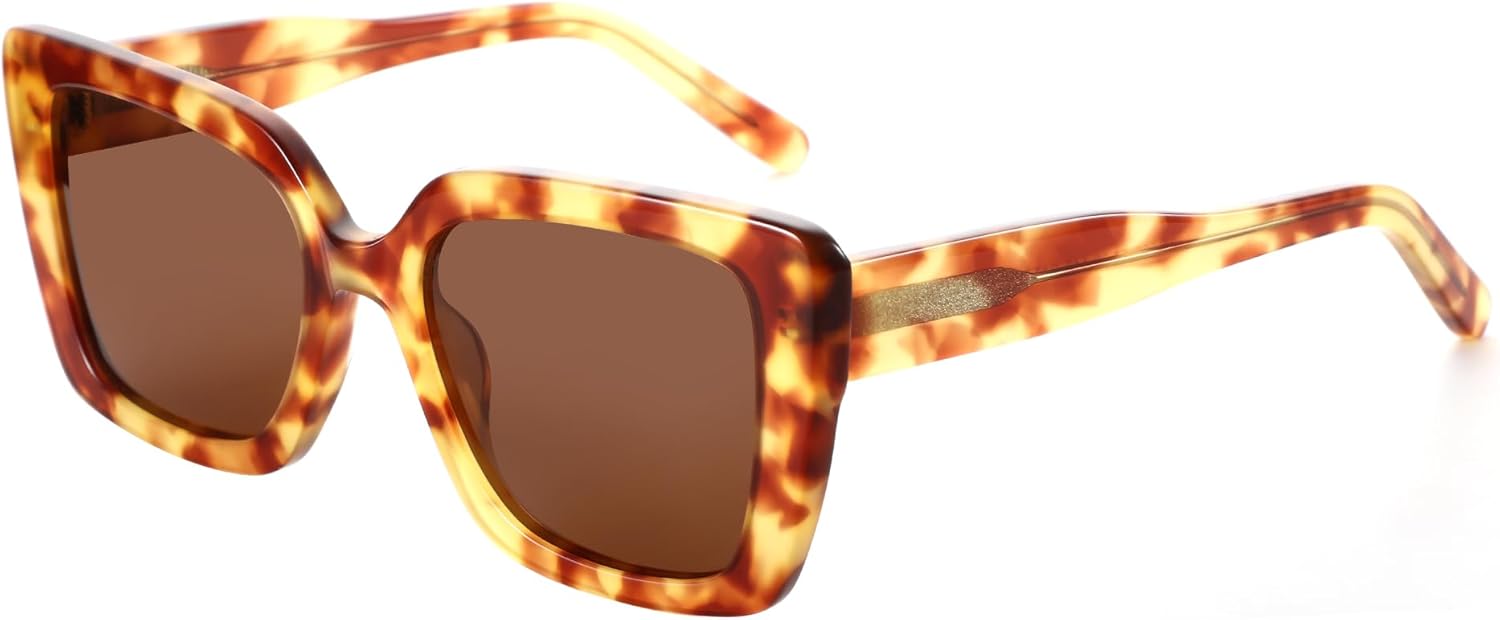 

Поляризованные солнцезащитные очки ZENOTTIC для женщин, квадратная форма: модные классические солнцезащитные очки для женщин - дизайнерские очки с защитой от УФ-излучения UV400, Havana Frame / Brown Lens