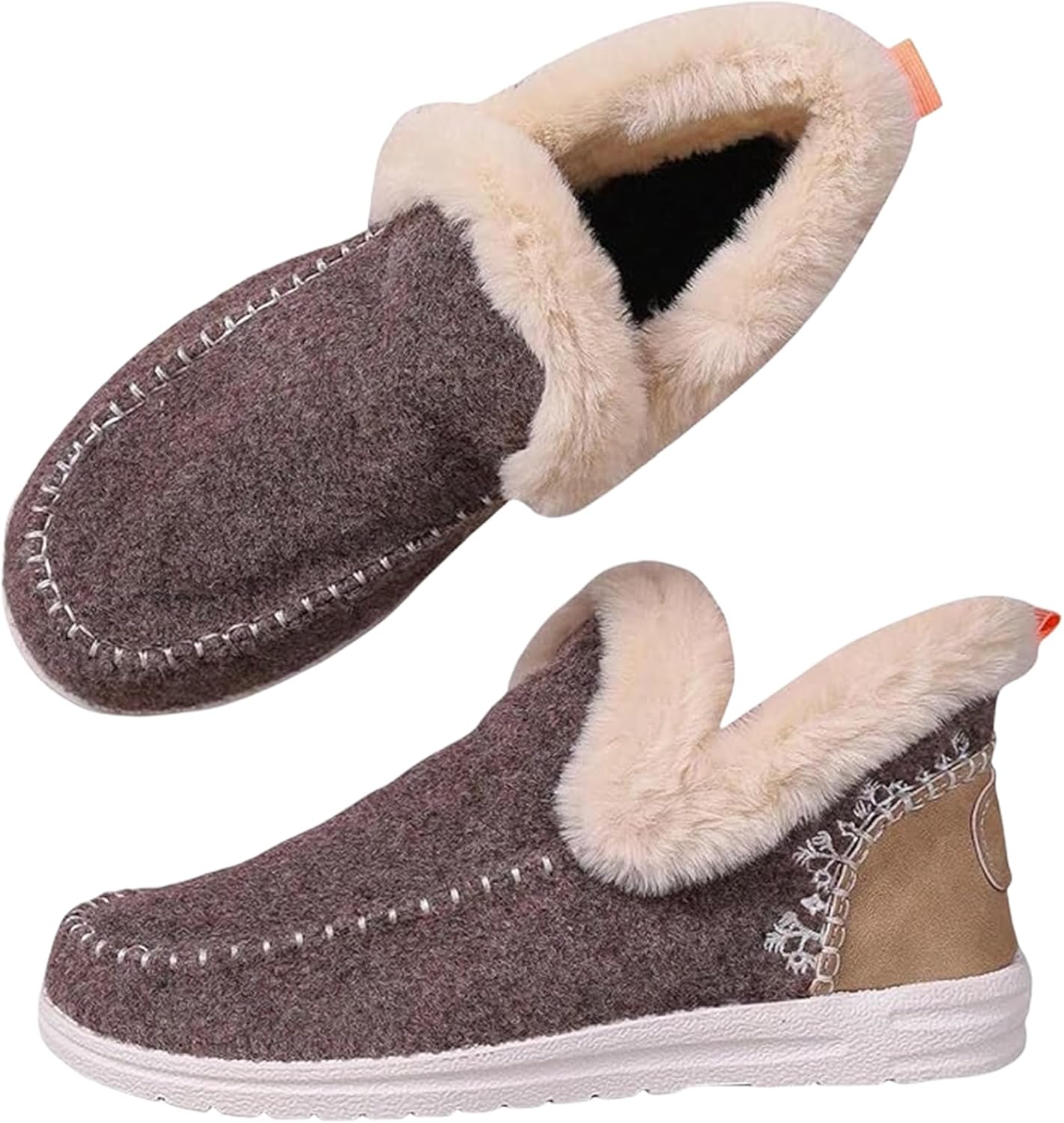 

Домашние тапочки-ботиночки для женщин и мужчин, из пеноматериала с эффектом памяти, теплые, с подкладкой из искусственного меха, противоскользящие, без застежек, плюшевые, зимние, унисекс, уютные, без застежек Kvotuu, коричневый