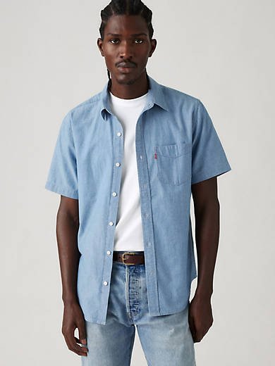 

Классическая рубашка с коротким рукавом и одним карманом, стандартный крой Levi's, цвет Merritt Chambray Mid - Medium Wash