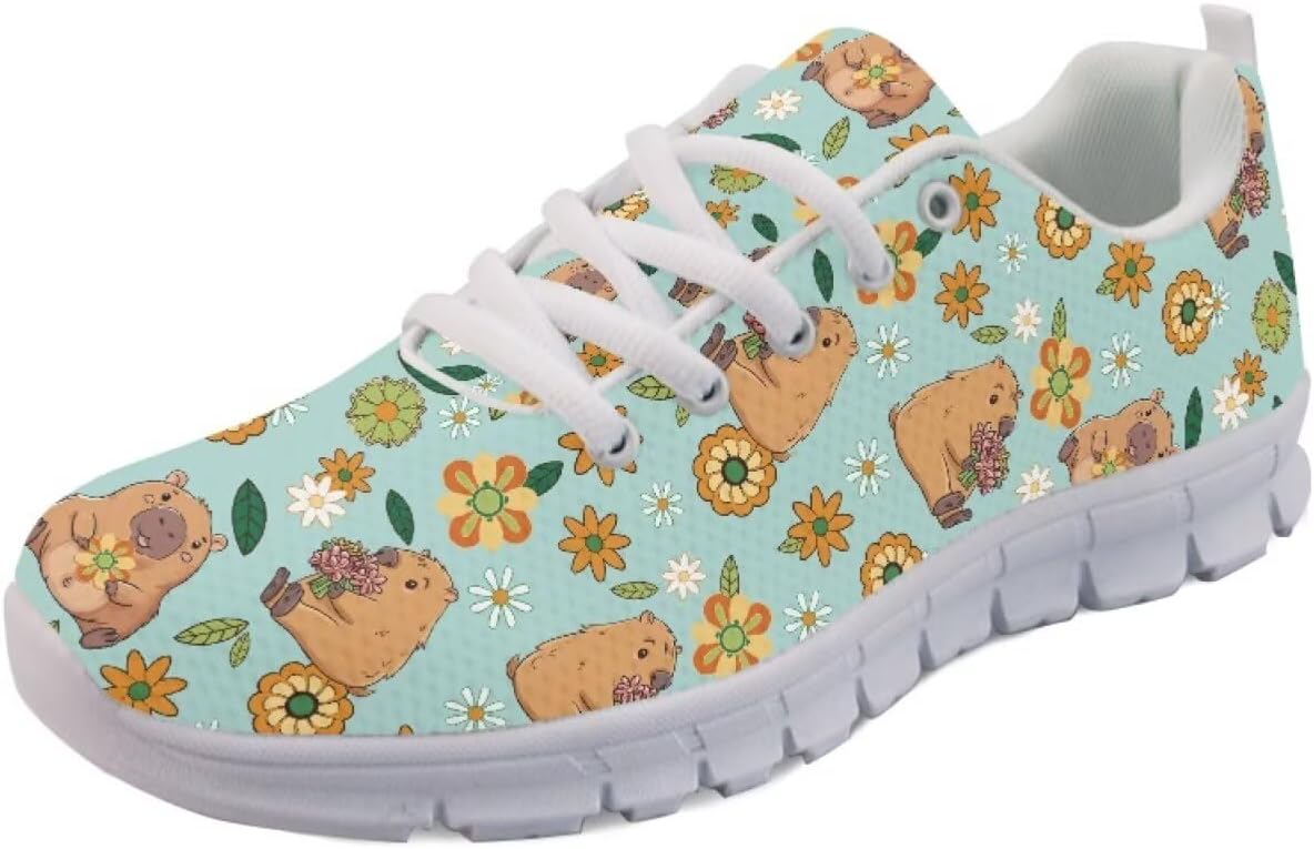 

Кроссовки Forchrinse для женщин и мужчин, дышащие, с сеткой, на шнуровке, для прогулок, бега и тенниса, Capybara Flower