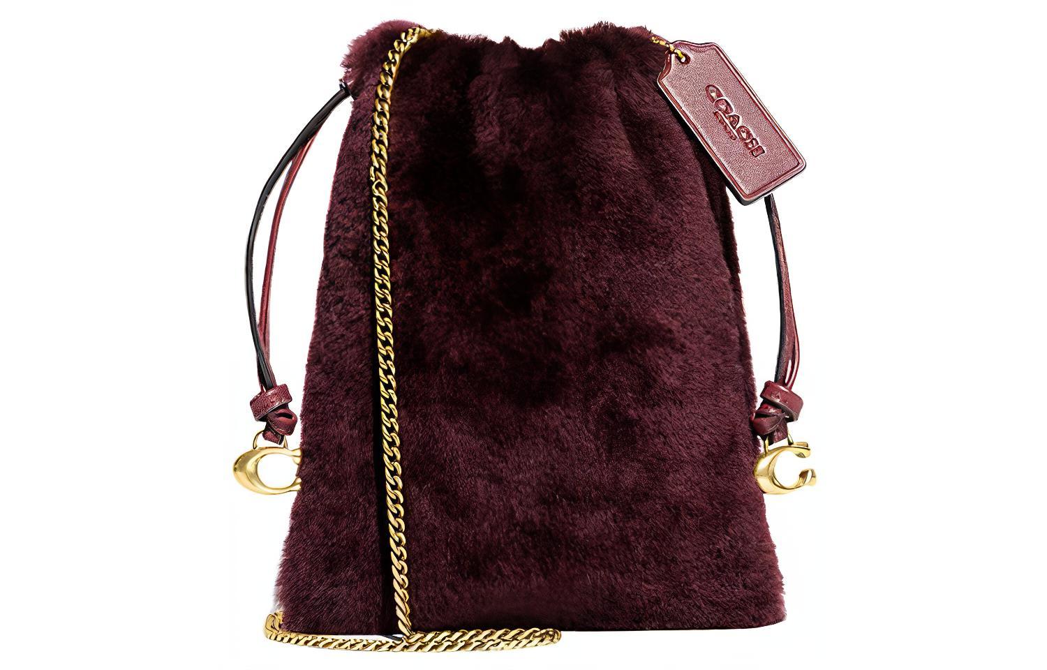 

COACH Сумка-кошелек из овчины, с удобным доступом, через плечо, небольшого размера, женская, темно-коричневого цвета