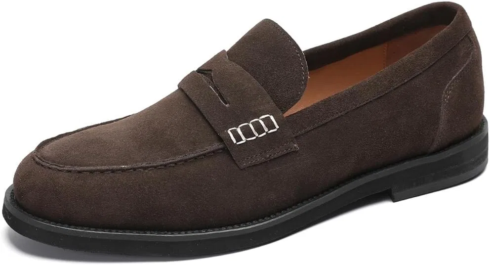 Лоферы из натуральной кожи мужские, повседневные, Penny Loafers, темно-коричневый (замша) FIAVOM