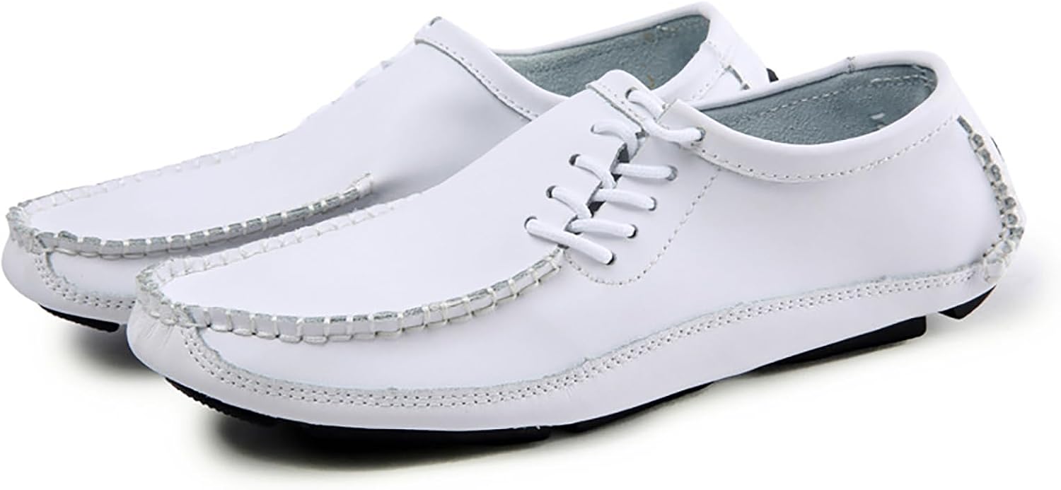 

Мужские кожаные лоферы с шнуровкой и ручной строчкой, плоские, легкие, мягкие, без шнурков, с противоскользящей подошвой, мокасины для прогулок на улице и вождения автомобиля Lvomu, белый