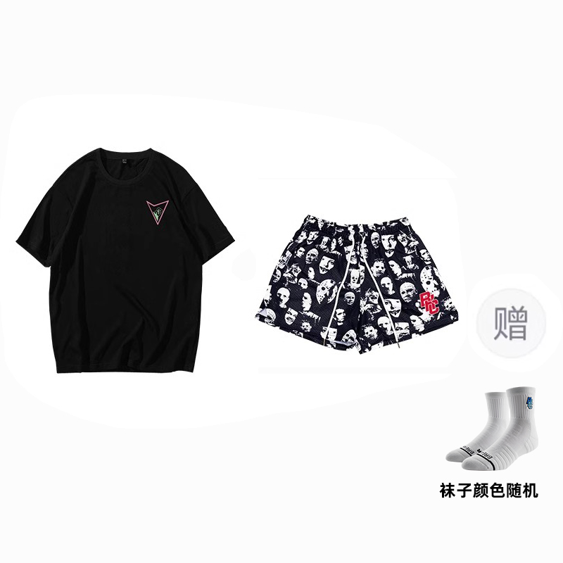 

Мужские баскетбольные шорты Black BKCXZICE, шорты Bkc Portrait + белые оттенки короткий рукав (короткий рукав случайный) + в комплекте случайные спортивные носки